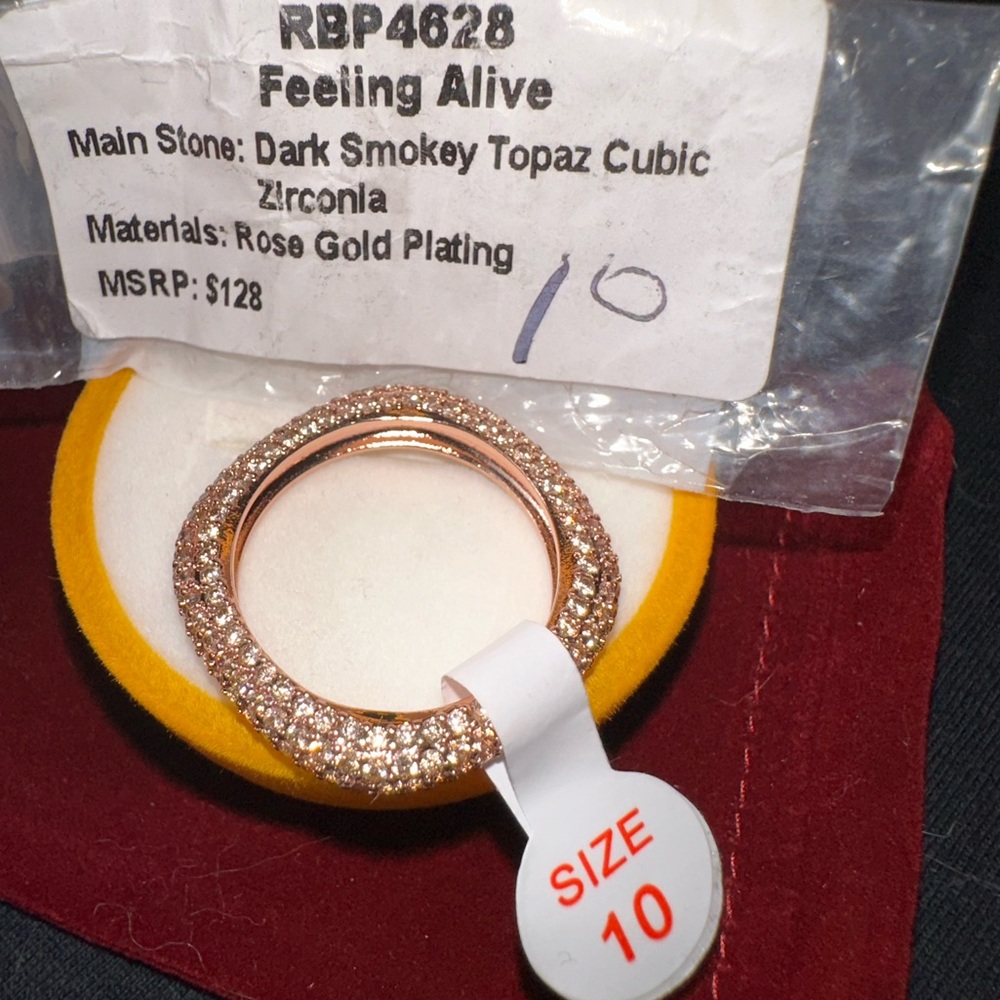 Dark Smokey Topaz Cubic Zirconia on rose gold plating